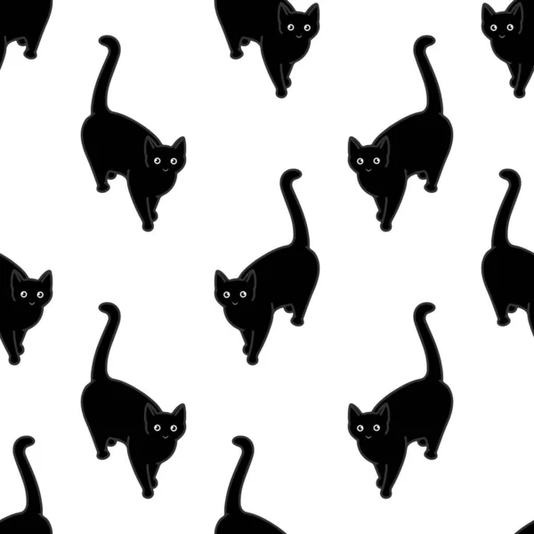 Seamless Pattern Cute Black Cats Texture Wallpapers Stationery Fabric Wrap — Stock Vector