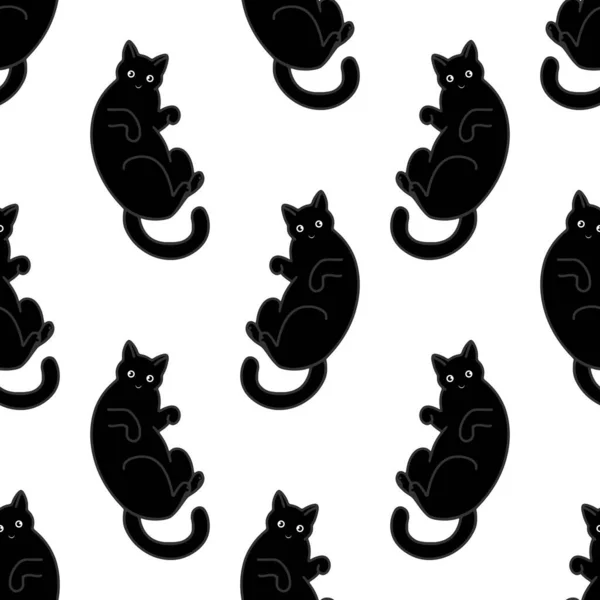 Seamless Pattern Cute Black Cats Texture Wallpapers Stationery Fabric Wrap — Stock Vector