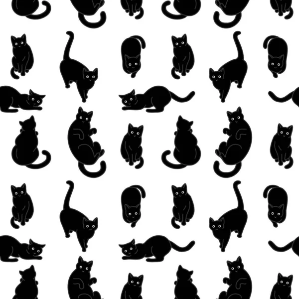 Seamless Pattern Cute Black Cats Texture Wallpapers Stationery Fabric Wrap — Stock Vector