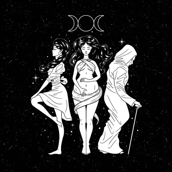 Три Жіночі Фігури Символ Потрійної Богині Діва Мати Крона Місячні — стоковий вектор