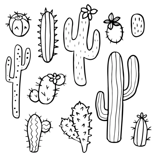 Premium Vector | Cactus doodle vector. cactus plants in a cartoon style.  line art with no fill. cactus plant in a flower pot. potted house plants.  isolated on white background.