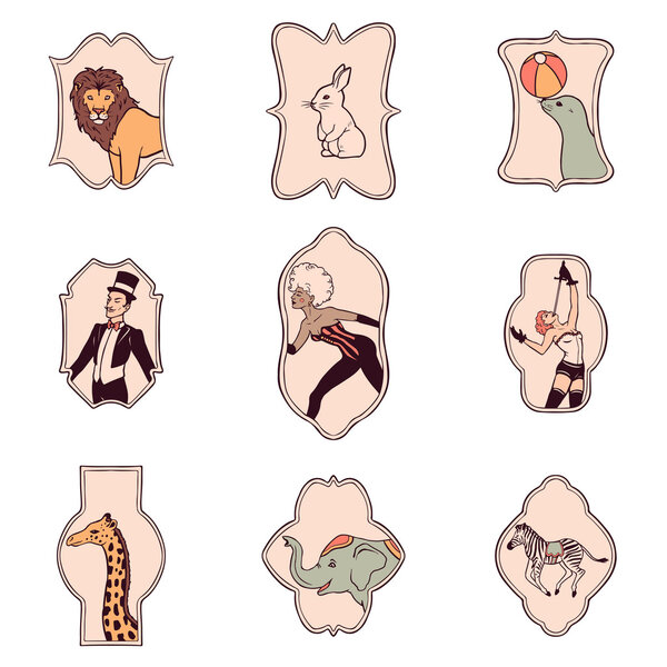 Набор винтажных цирковых персонажей
