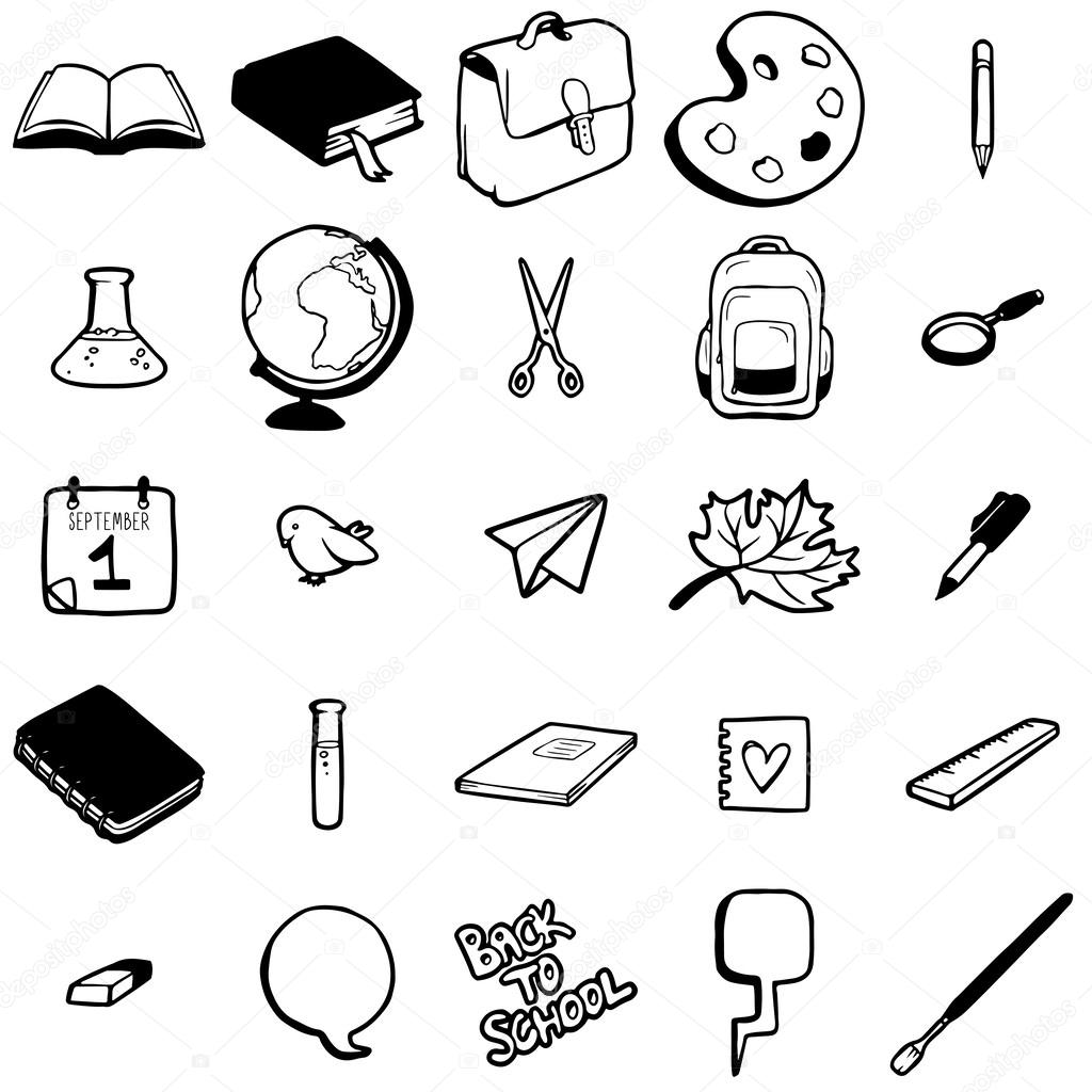Set of various school elements
