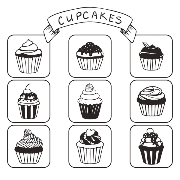 Set of hand drawn cupcakes — Stock Vector