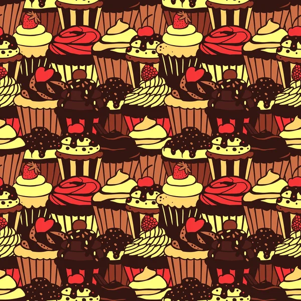 Seamless pattern with sweet cupcakes — Stock Vector