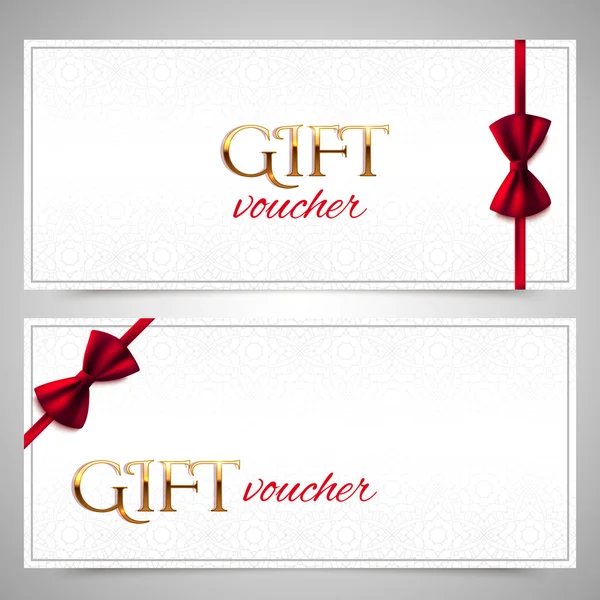 Chèques cadeaux avec nœuds rouges — Image vectorielle