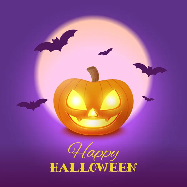 Tarjeta de Halloween con calabaza y murciélagos — Vector de stock