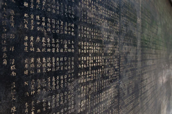 Chinesische Schriftzeichen auf schwarzer Wand, guangzhou, china — Stockfoto