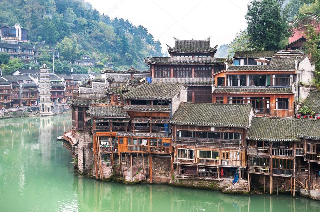 Stilt houses on the Tuojiang River at Fenghuang ancient town, Hunan