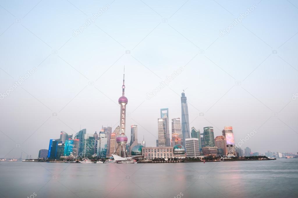 Skyscrapers of the Shanghai financial district at dusk