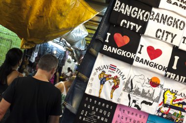 Souvenir t-shirts on sale at Patpong night market, Bangkok