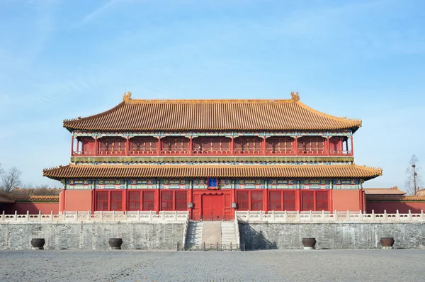 Large water cauldrons outside the Tower of Enhanced Righteousness in the main courtyard of the Forbidden City, Beijing.