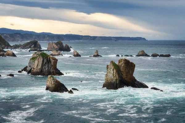 Coucher Soleil Sur Playa Del Silencio Asturies — Photo