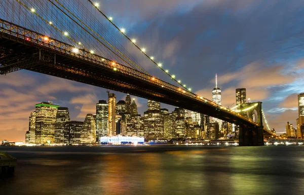 Puente Brooklyn Con Fondo Rascacielos Manhattan Nueva York Estados Unidos — Foto de Stock