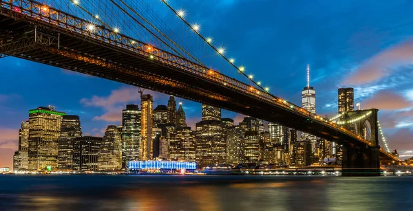 Puente Brooklyn Con Fondo Rascacielos Manhattan Nueva York Estados Unidos — Foto de Stock