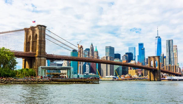 Brooklyn Bridge Skyscrapers Background New York City Usa Brooklyn Bridge — Stock Photo, Image