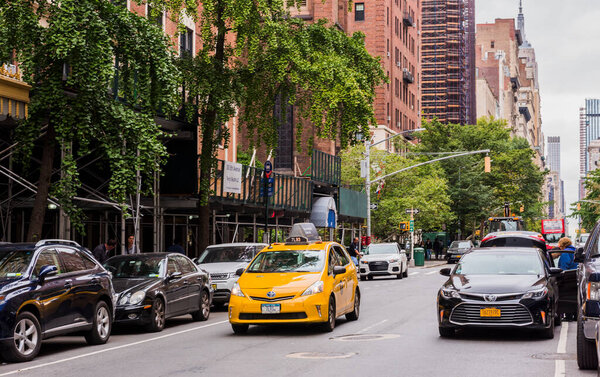 NEW YORK, USA - September 23, 2018: FIFTH AVENUE (5th Ave) is the most famous street of New York. 5th AVE is best known as an unrivaled shopping street. Manhattan, New York City, USA.