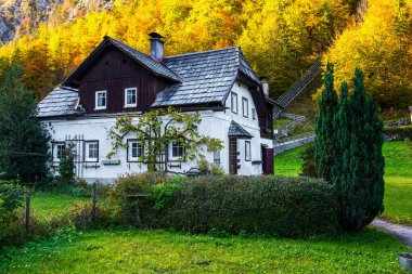 Hallstatt, Salzburg 'daki geleneksel Avusturya köy evi.