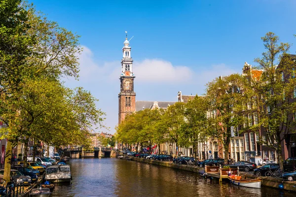 Amsterdam Nederland September 2017 Westerkerk Uitzicht Grachten Amsterdam Westerkerk Een — Stockfoto