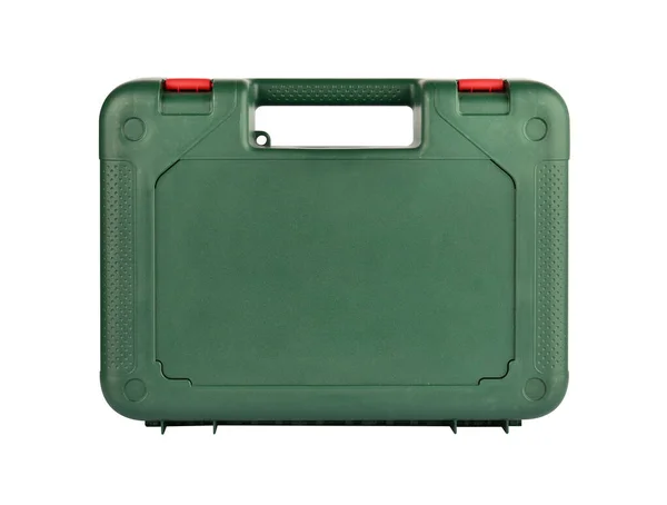 Carriage Case Drill Caixa Verde Plástico Isolado Fundo Branco Estojo — Fotografia de Stock