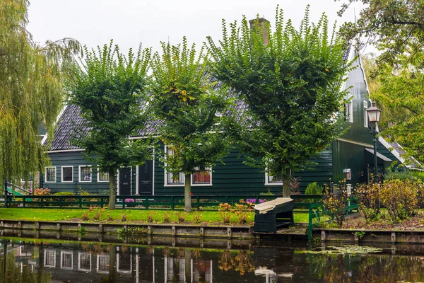 Hagyományos Holland Házak Szélmalmok Zaanse Schans Ban Zaanse Schans Egy — Stock Fotó