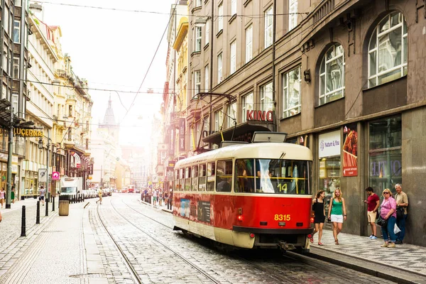 Prague Czechia June 2016 Prague City Center Red Tram Prague — Stock Photo, Image