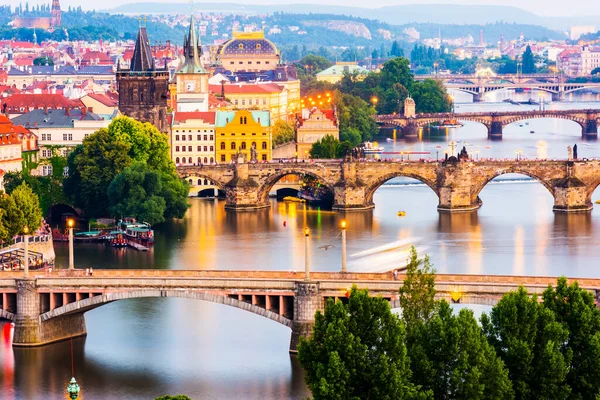 Prag Stadsbild Vid Solnedgången Republiken Tjeckien — Stockfoto