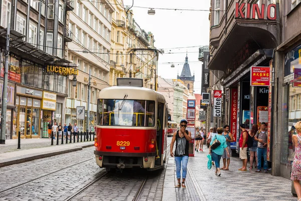 Prague Czech Republic June 2016 Prague City Center Red Tram — Stock Photo, Image