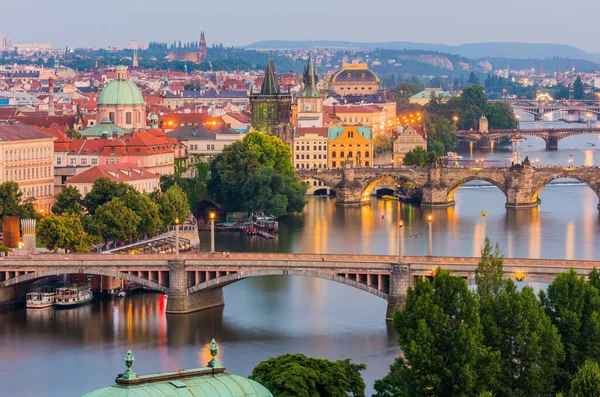 Prag Tjeckien Juni 2016 Karlsbron Prag Stadsbild Vid Solnedgången Republiken — Stockfoto