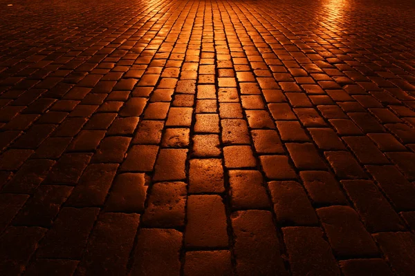 Cobblestones Éjjeli Lámpákkal Kőszerkezet — Stock Fotó