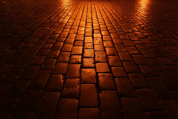 Cobblestones Com Luzes Nocturnas Textura Pedra — Fotografia de Stock