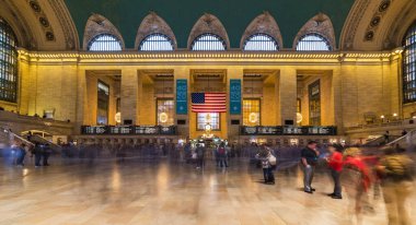 NEW YORK, USA - September 31, 2018: GRAND CENTRAL TERMINAL interior view. This historical train station largest train station in the world by number of platforms. Grand Central Terminal, Manhattan, New York. clipart