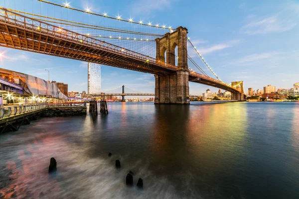 Бруклинский Мост Закате Нью Йорк Сша Бруклинский Мост Соединяет Нижний — стоковое фото