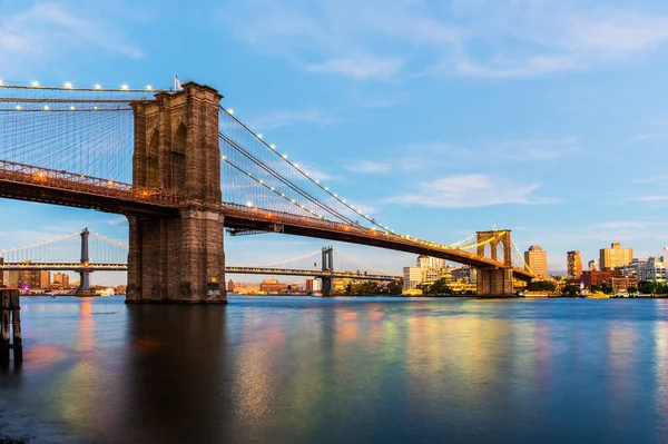 Puente Brooklyn Atardecer Nueva York Estados Unidos Puente Brooklyn Une — Foto de Stock