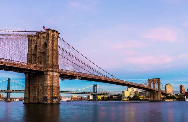 Puente Brooklyn Atardecer Nueva York Estados Unidos Puente Brooklyn Une — Foto de Stock