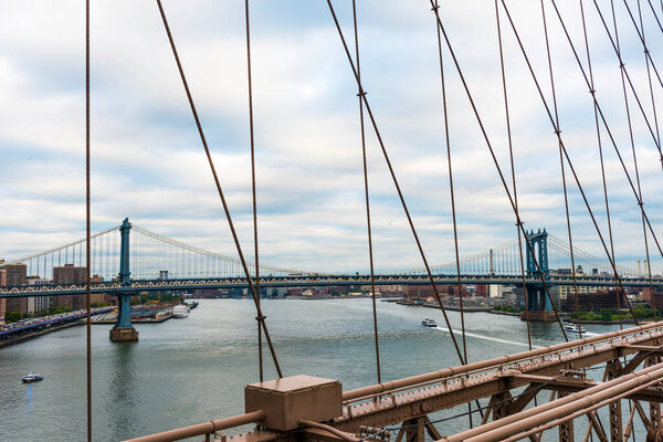 Manhattan Bridge from Brooklyn Bridge. New York City, USA.