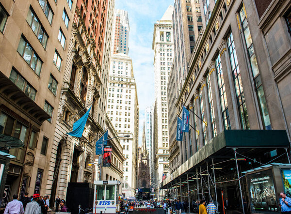 NEW YORK, USA - September 23, 2018: Wall Street Financial District. New York Stock Exchange. Manhattan. New York City, USA.