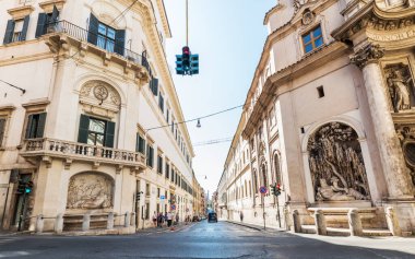 ROME, ITALY - 30 Haziran 2019: Dört Çeşme (Quattro Fontane) Roma 'da. Fountains, Rönesans Çeşmeleri 'nin dört çeşmesinden oluşur. Roma, İtalya.