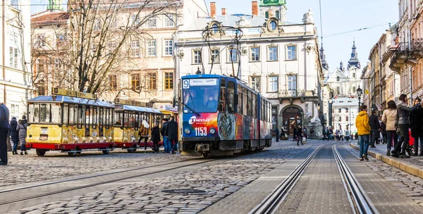 Lviv Ukraine February 2016 Historical Old Tram Lviv City Center — Stock Photo, Image