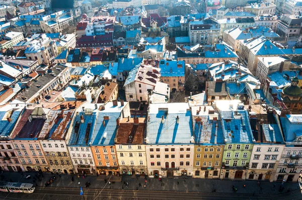Lviv Ukraine 2016年2月6日 リヴィウ市庁舎から市内中心部を望む 旧市街地景観 — ストック写真