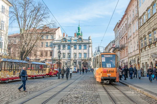 Lviv Ukraine February 2016 Historical Old Tram Lviv City Center — Stock Photo, Image