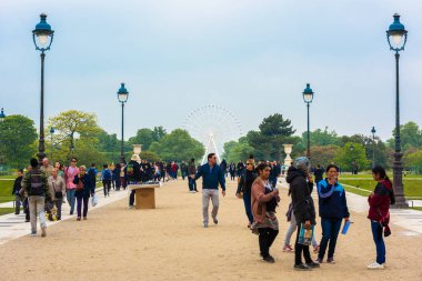 PARIS, FRANCE - 8 Mayıs 2017: Tuileries Garden (Jardin des Tuileries), Paris. Bahçe Louvre Müzesi ile Concorde Meydanı arasında bulunan bir halk bahçesidir..