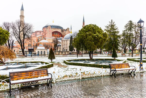 Snowy Day Sultanahmet Square View Hagia Sophia Istanbul Turkey — Stock Photo, Image