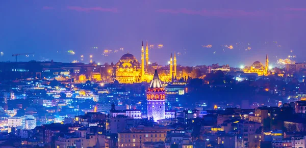 Stanbul Turkey Panoramik Stanbul Gün Batımı Manzarası Geceleri Galata Kulesi — Stok fotoğraf