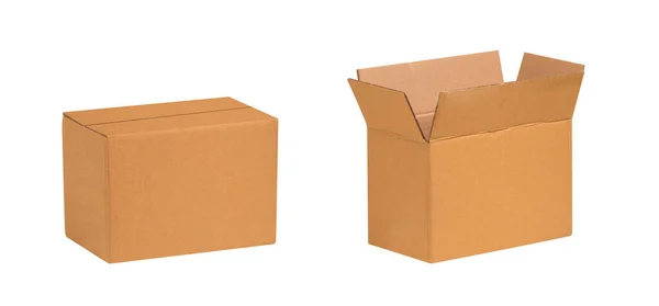 Cajas Cartón Kraft Aisladas Sobre Fondo Blanco Diseño Maqueta Caja — Foto de Stock