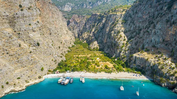 Butterfly Valley Türkisch Kelebekler Vadisi Oludeniz Schöne Strand Luftaufnahme Mit — Stockfoto