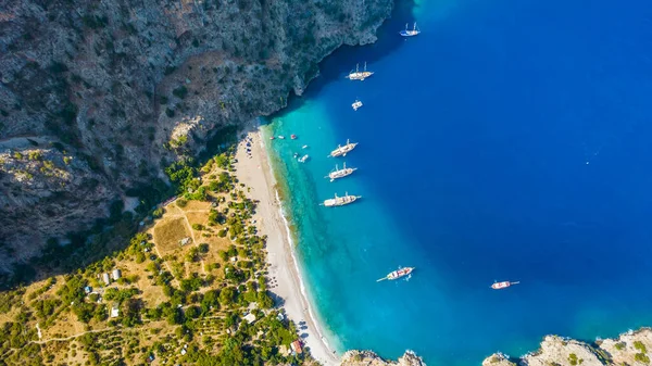 Butterfly Valley Türkisch Kelebekler Vadisi Oludeniz Schöne Strand Luftaufnahme Mit — Stockfoto