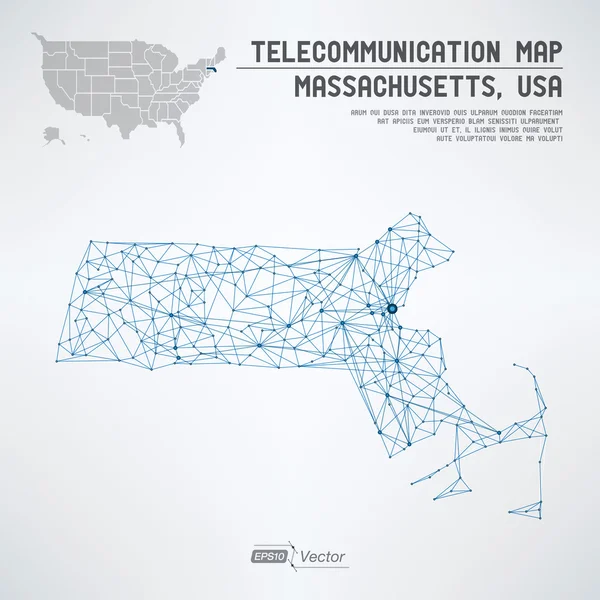 Abstract Massachusetts / USA concetto di mappa delle telecomunicazioni — Vettoriale Stock