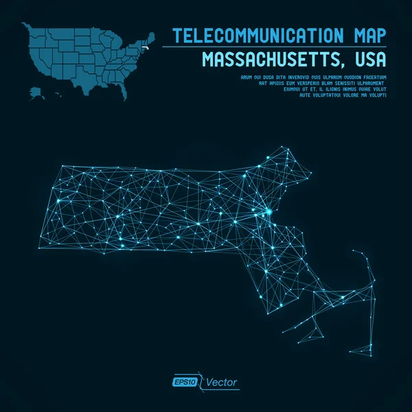 Abstract Massachusetts / USA concetto di mappa delle telecomunicazioni — Vettoriale Stock