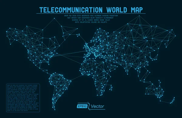 Abstract telecommunication world map with circles, lines and gradients — Stock Vector